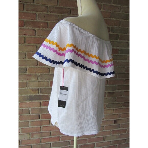 Gibson x Hi Sugarplum! Santa Fe Rickrack Off the Shoulder Top Womens L White - Picture 15 of 16